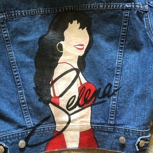 hand painted Selena Quintanilla crop denim jacket